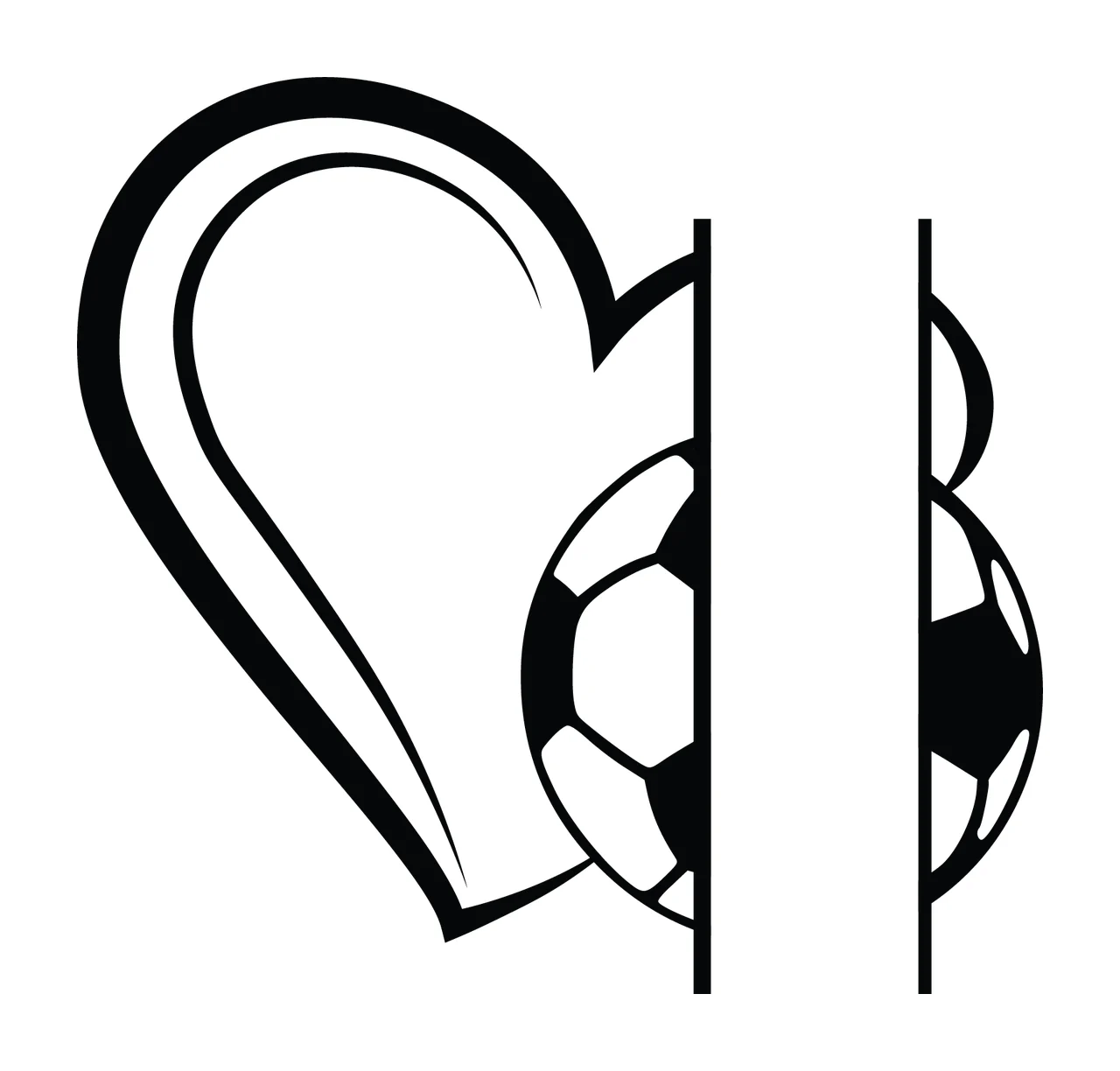 Soccer Ball And Heart Split line black white sports icon