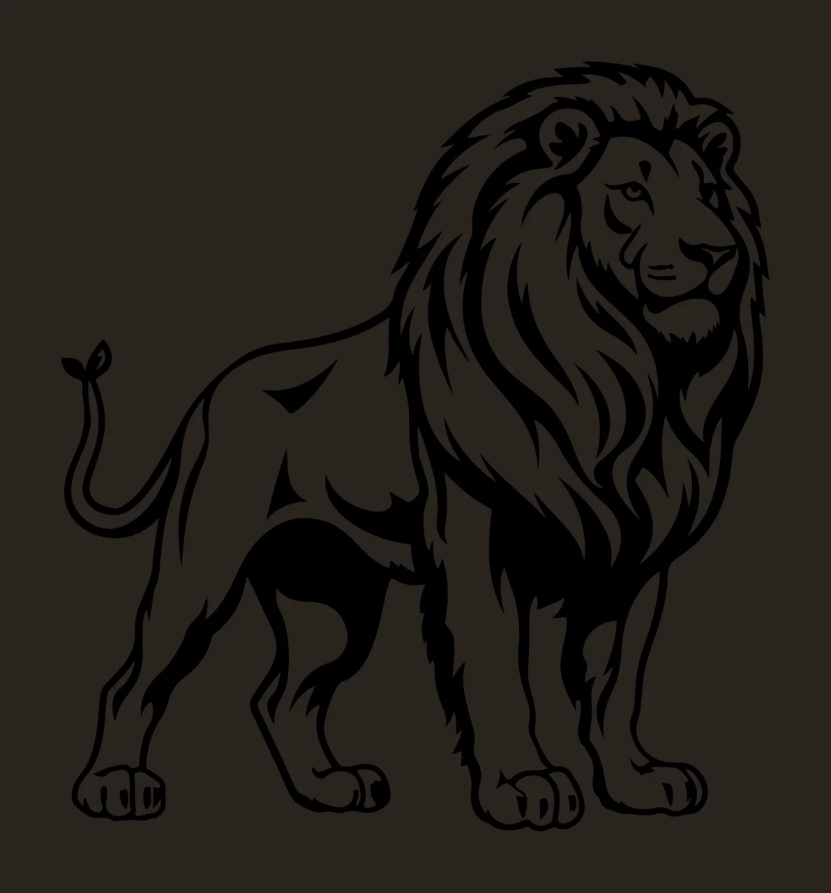Lion Standing Profile Silhouette mane tail line art black white contrast preview thumbnail