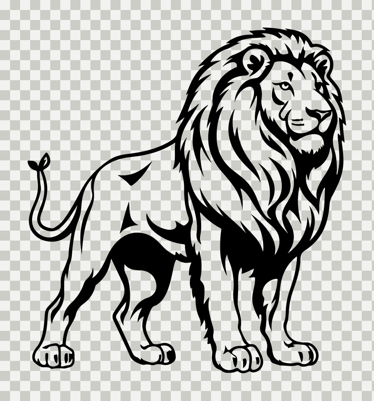 Lion Standing Profile Silhouette mane tail line art black white transparency and detail preview thumbnail