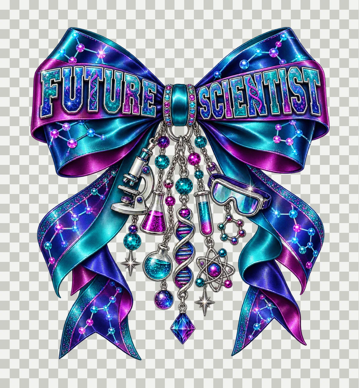 Future Scientist Bow Charm PNG, Coquette Ribbon Sublimation, Transparent Digital Download transparency and detail preview thumbnail