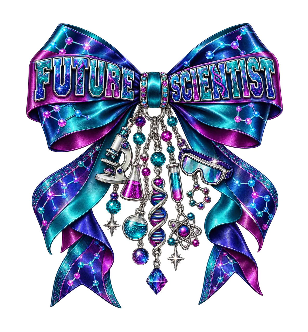 Future Scientist Bow Charm PNG, Coquette Ribbon Sublimation, Transparent Digital Download