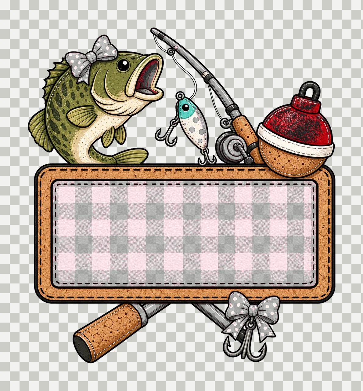 Bass Fishing Cork Hand Drawn Name Patch Applique Variation E transparency and detail preview thumbnail