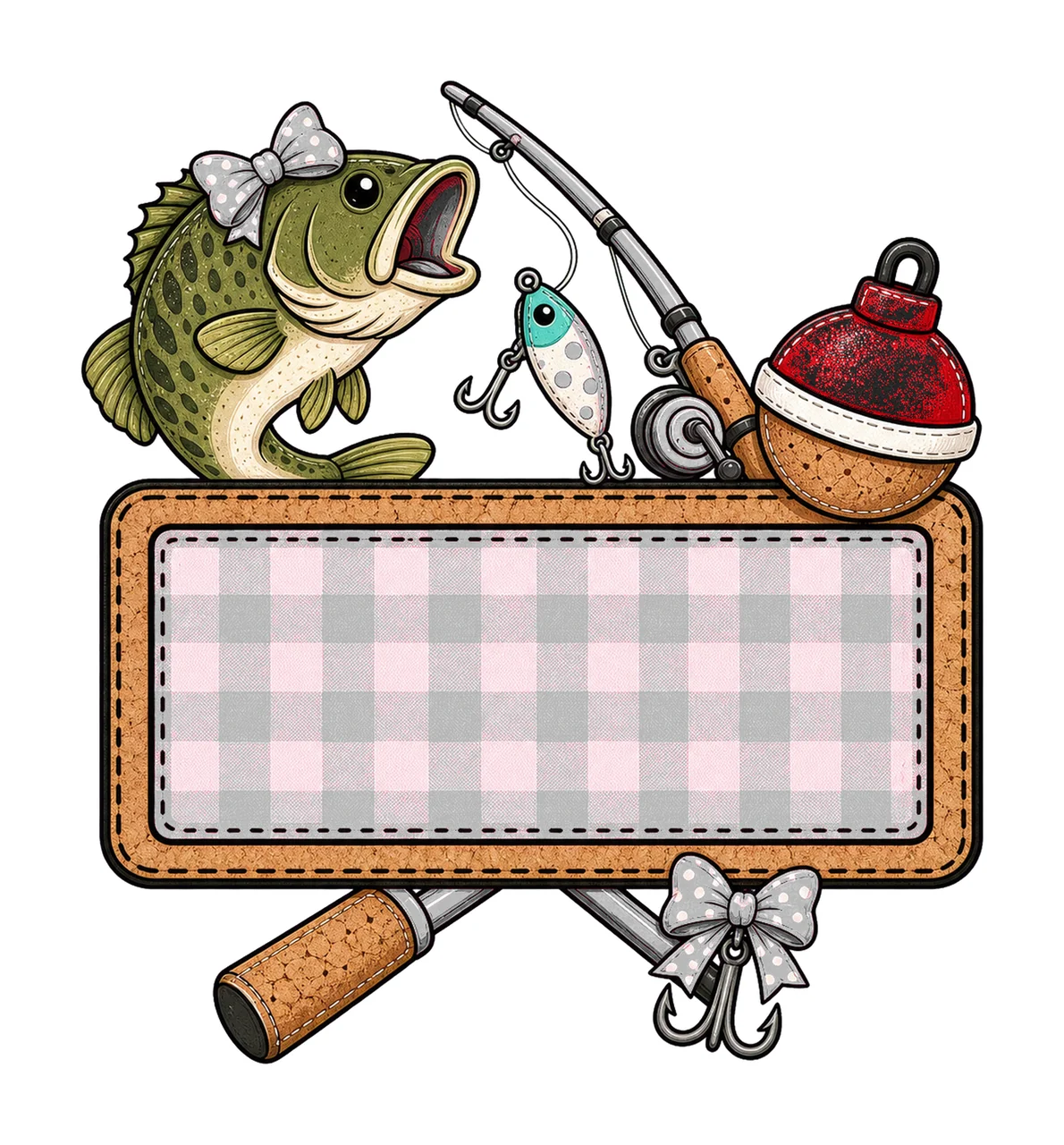 Bass Fishing Cork Hand Drawn Name Patch Applique Variation E