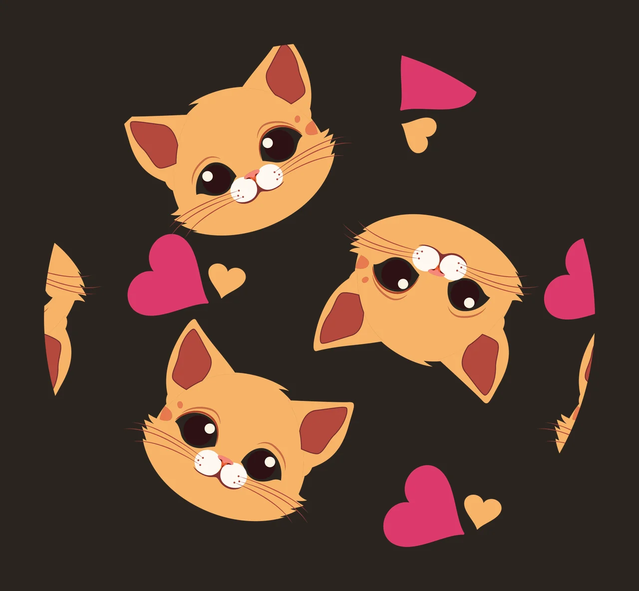 Keychain Cat Faces And Hearts Pattern Repeating Outline black contrast preview thumbnail