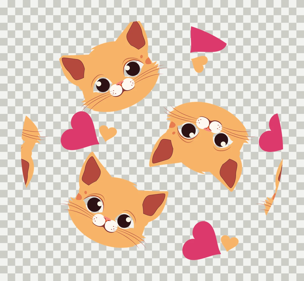 Keychain Cat Faces And Hearts Pattern Repeating Outline black transparency and detail preview thumbnail