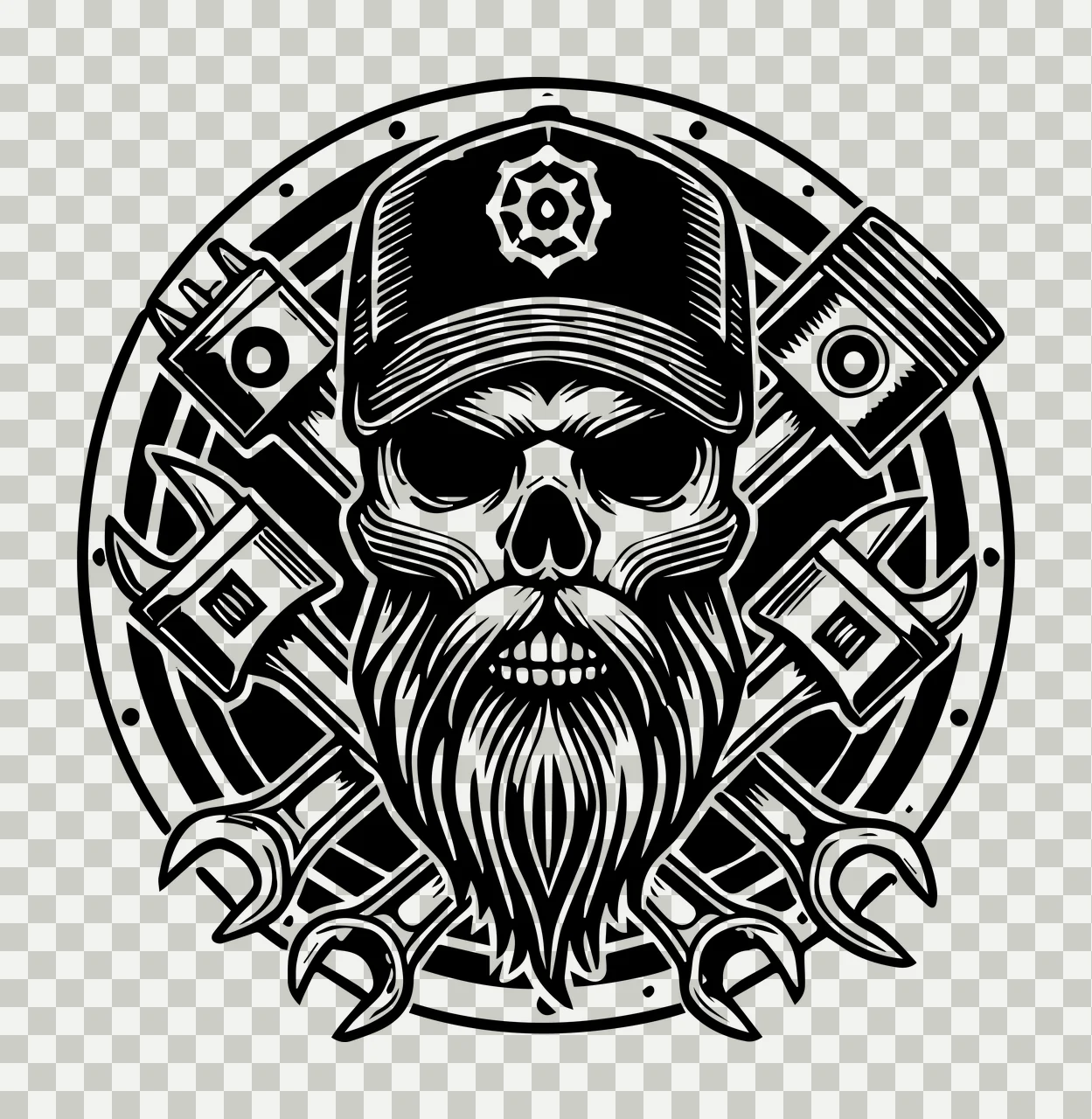 Mechanic Skull And Wrench Mechanics Emblem human wearing cap transparency and detail preview thumbnail
