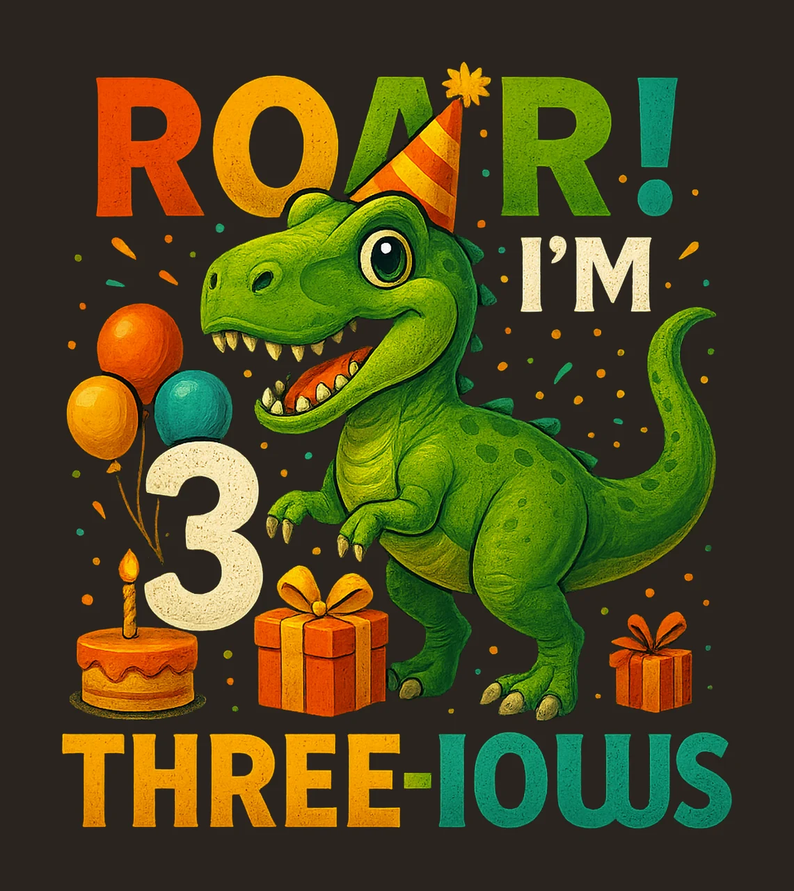 Dinosaur Birthday Artwork Rawr Three Rex Green Rex Balloons contrast preview thumbnail