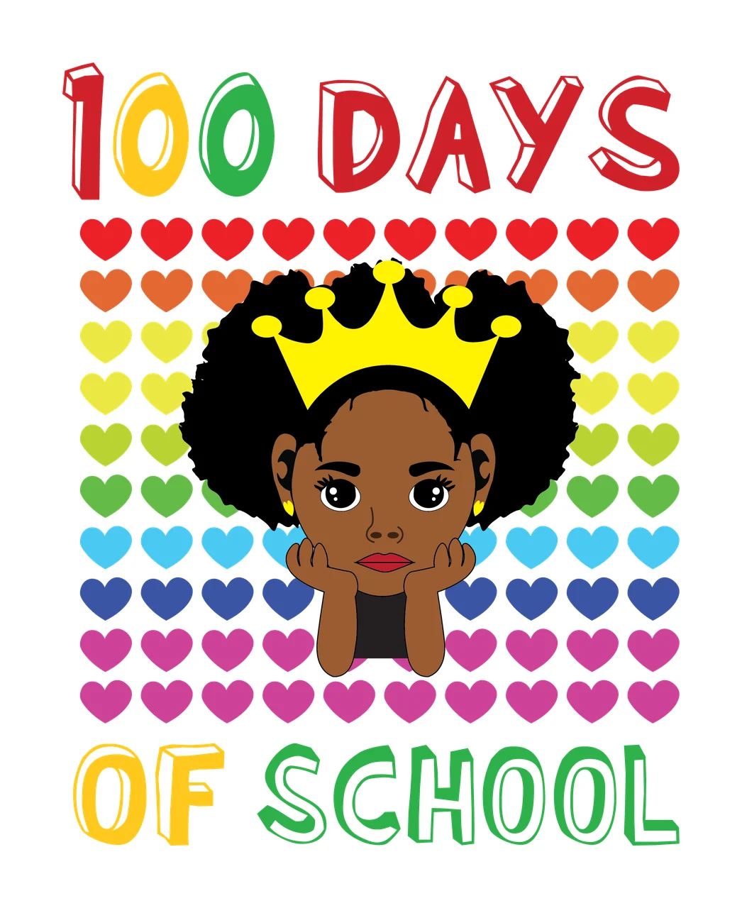 Black Afro 100 Days Of School Heart Pattern arranging in grid