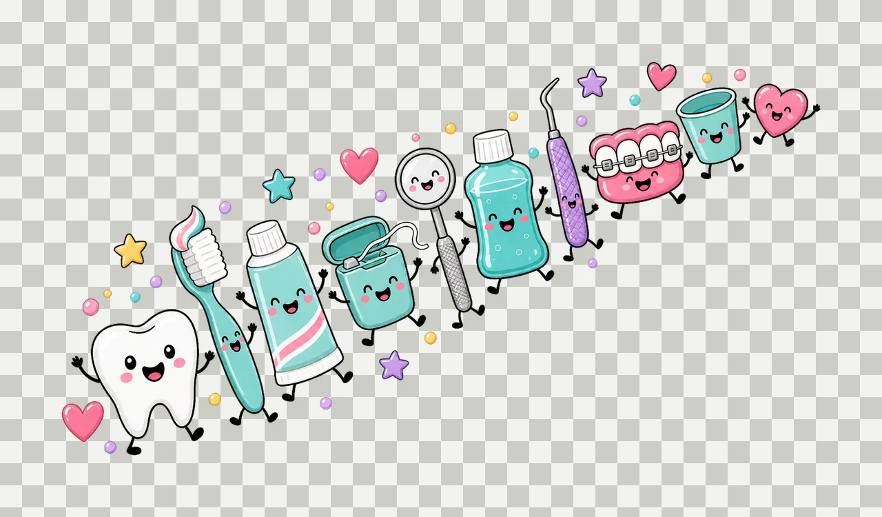 Dentist Doodle Cute Dental Characters Design Variation A transparency and detail preview thumbnail