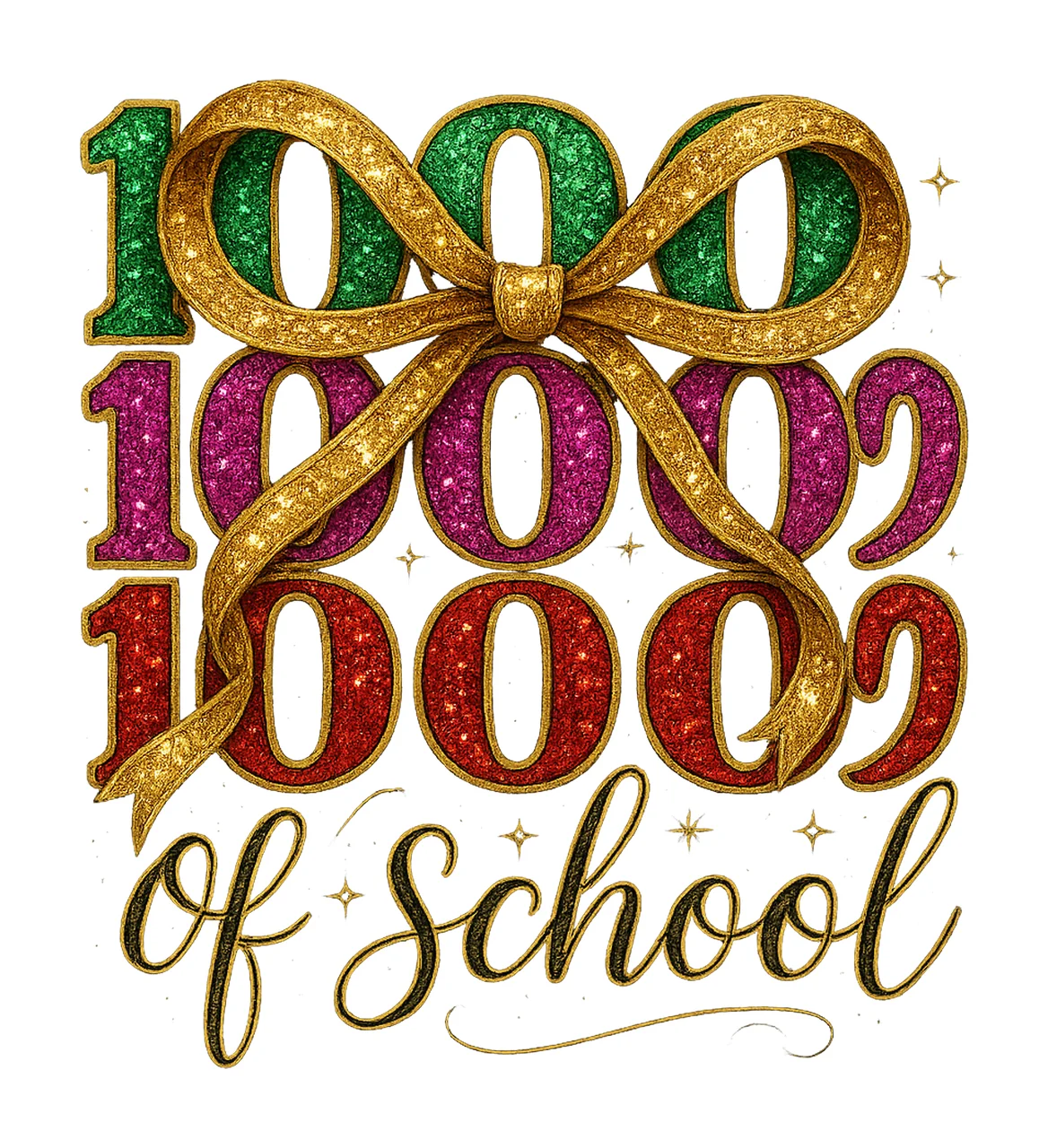 100 Day Of School Preppy Pink Bow Design Brushstroke