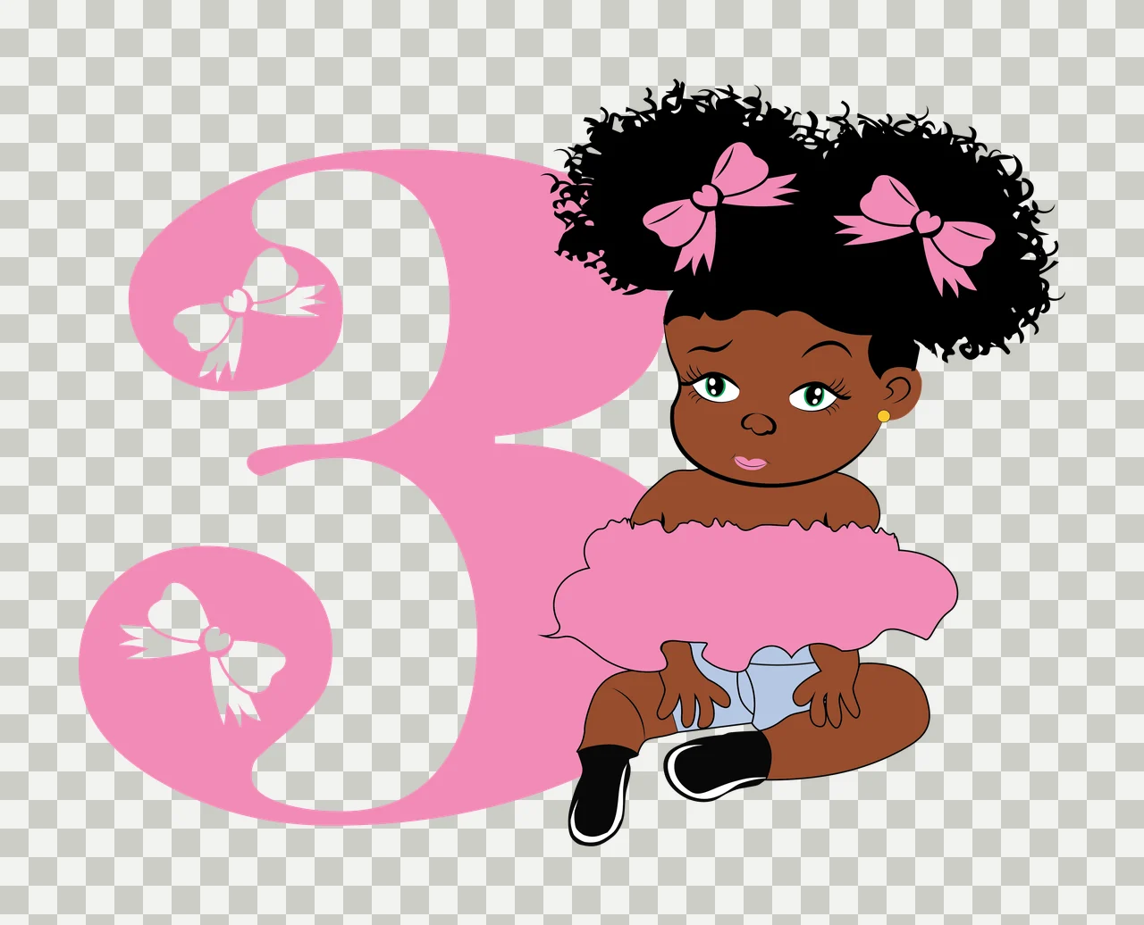 Black 3 Silhouette Of A Curly Haired Figure sitting number three transparency and detail preview thumbnail