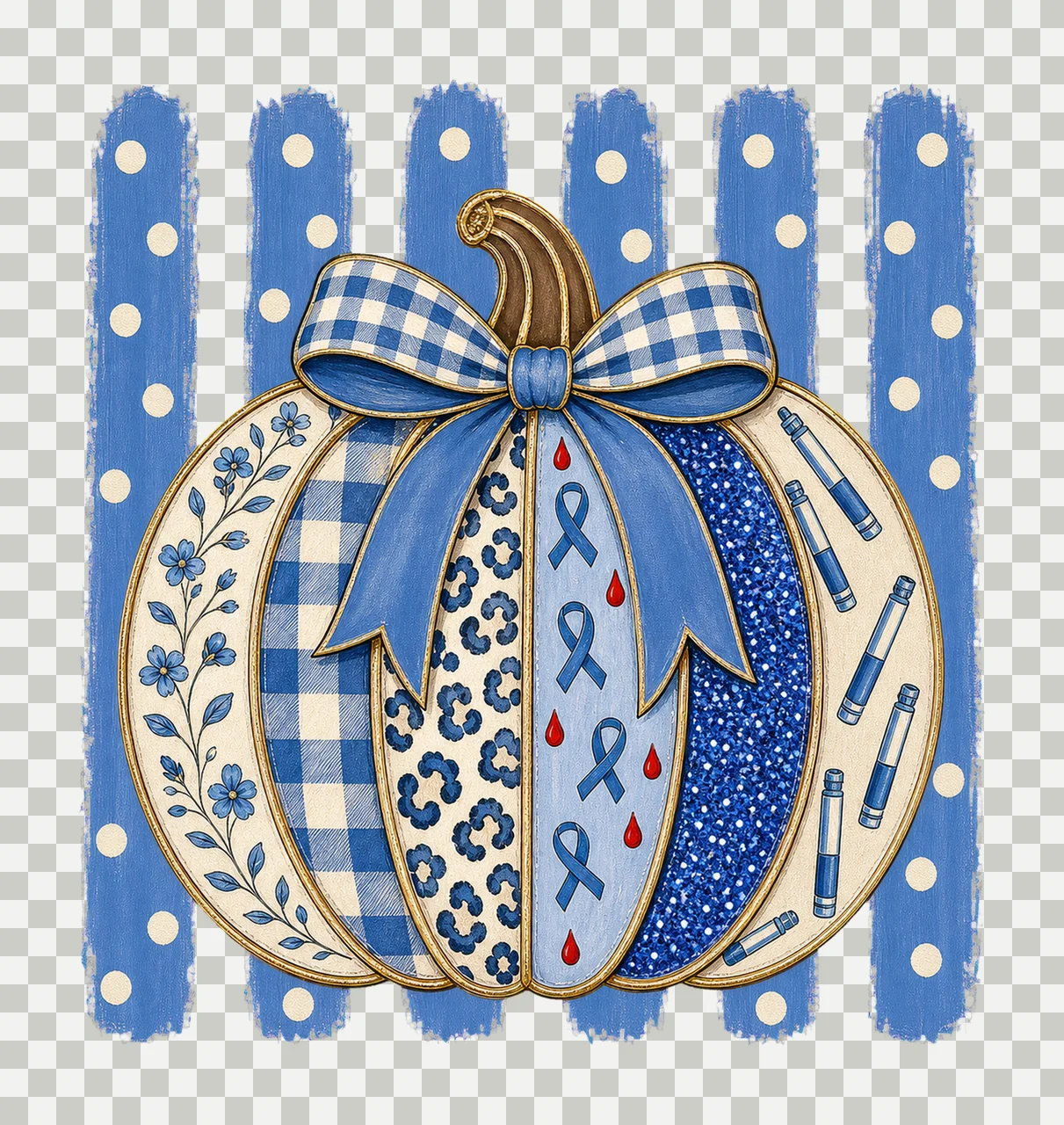 Diabetes Awareness Pumpkin Blue Coquette Variation A transparency and detail preview thumbnail