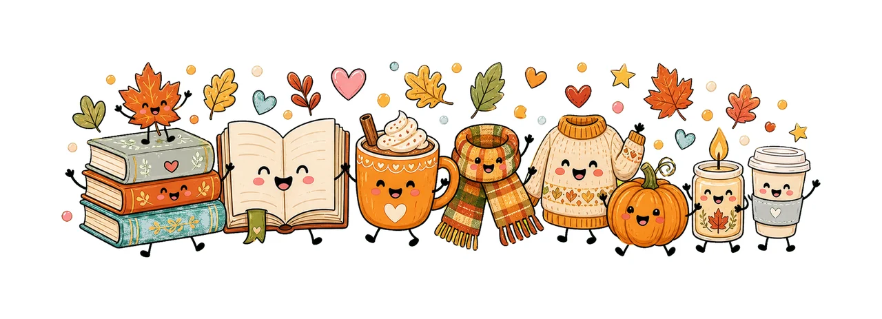 Cute Fall Book Characters Cozy Autumn Reading Variation E