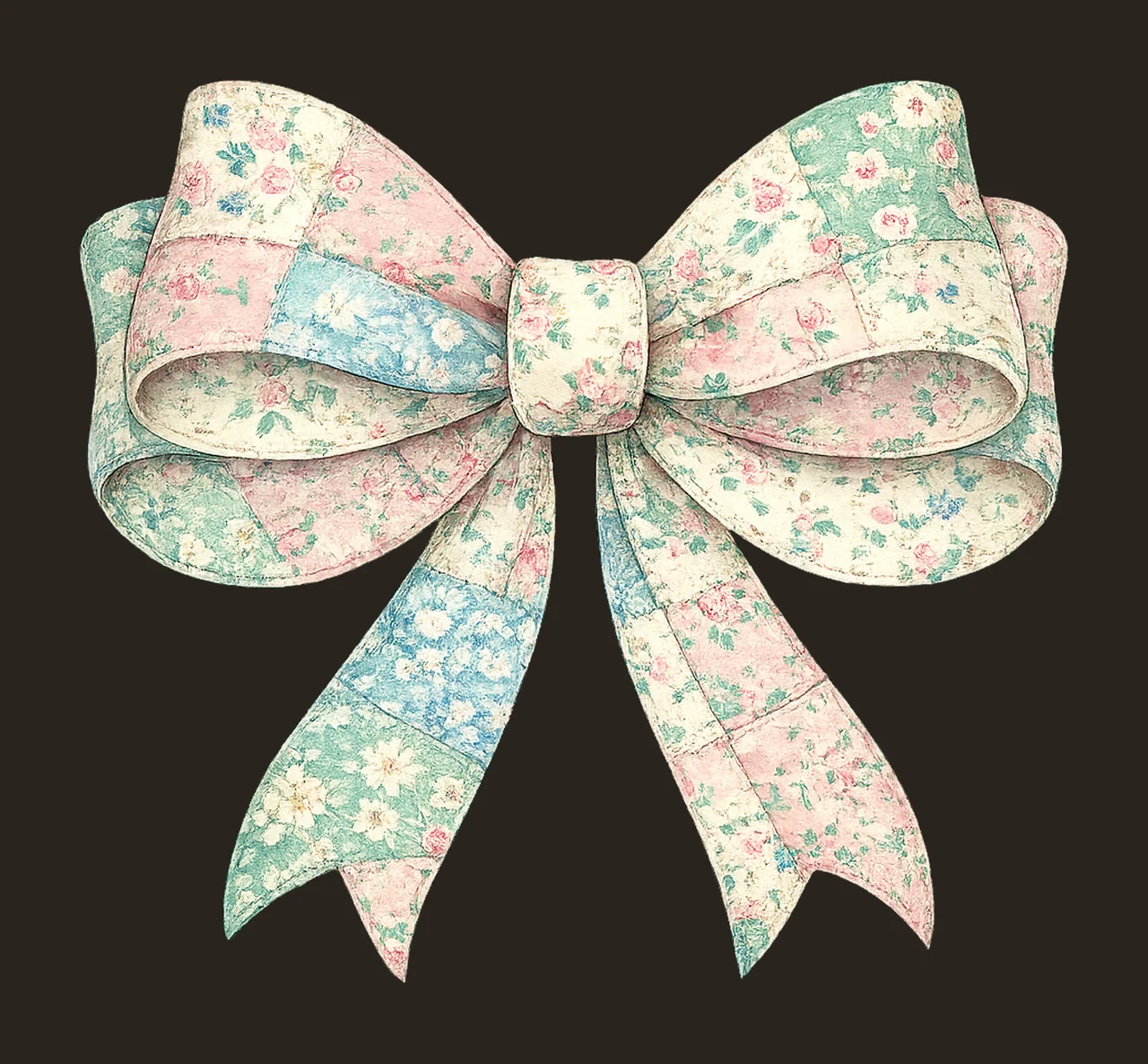 Vintage Bow Floral Patchwork Design Retro Bow Artwork contrast preview thumbnail