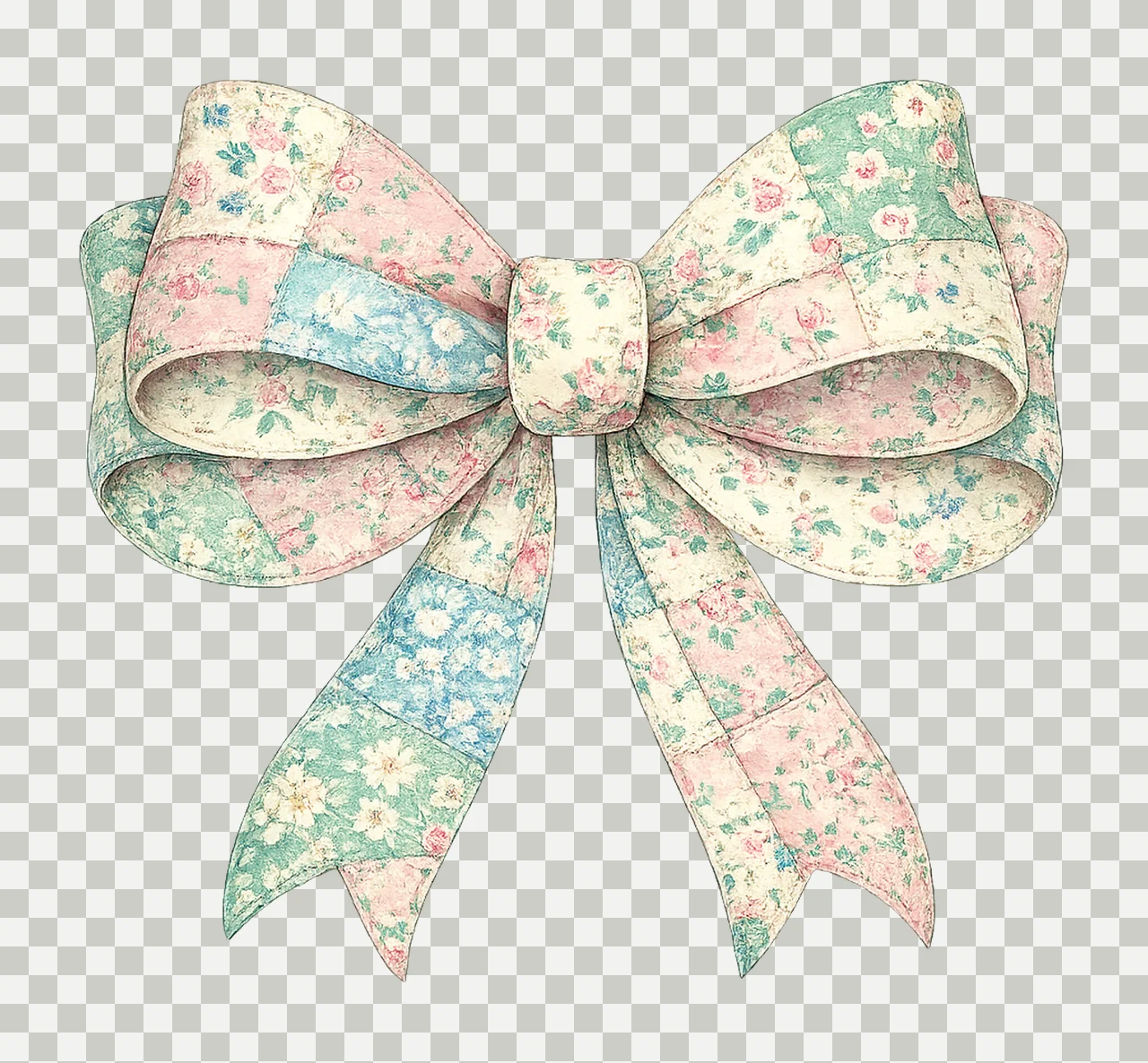 Vintage Bow Floral Patchwork Design Retro Bow Artwork transparency and detail preview thumbnail