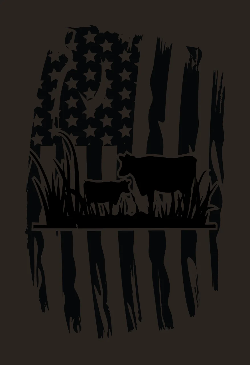Cow Flag American With Grazing Cattle Silhouette calf grass contrast preview thumbnail