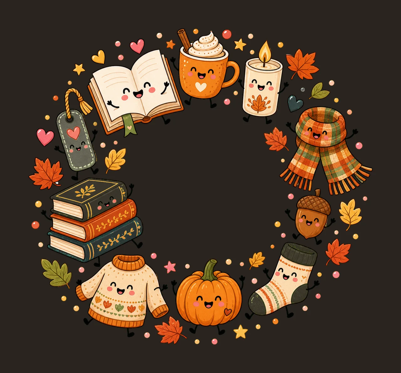 Cute Fall Book Characters Cozy Autumn Reading Variation A contrast preview thumbnail