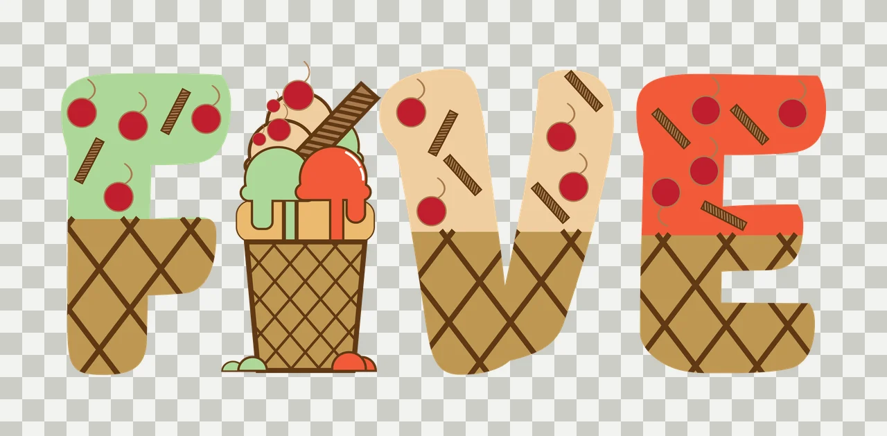 Ice Cream Five Typography With Cone silhouette black white transparency and detail preview thumbnail