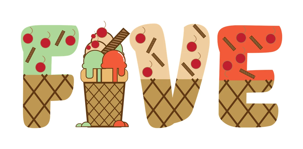 Ice Cream Five Typography With Cone silhouette black white