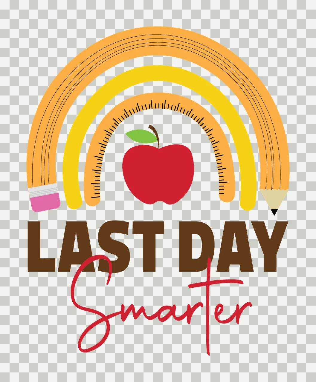 Last Day Smarter Rainbow Apple Graphic black white typography transparency and detail preview thumbnail