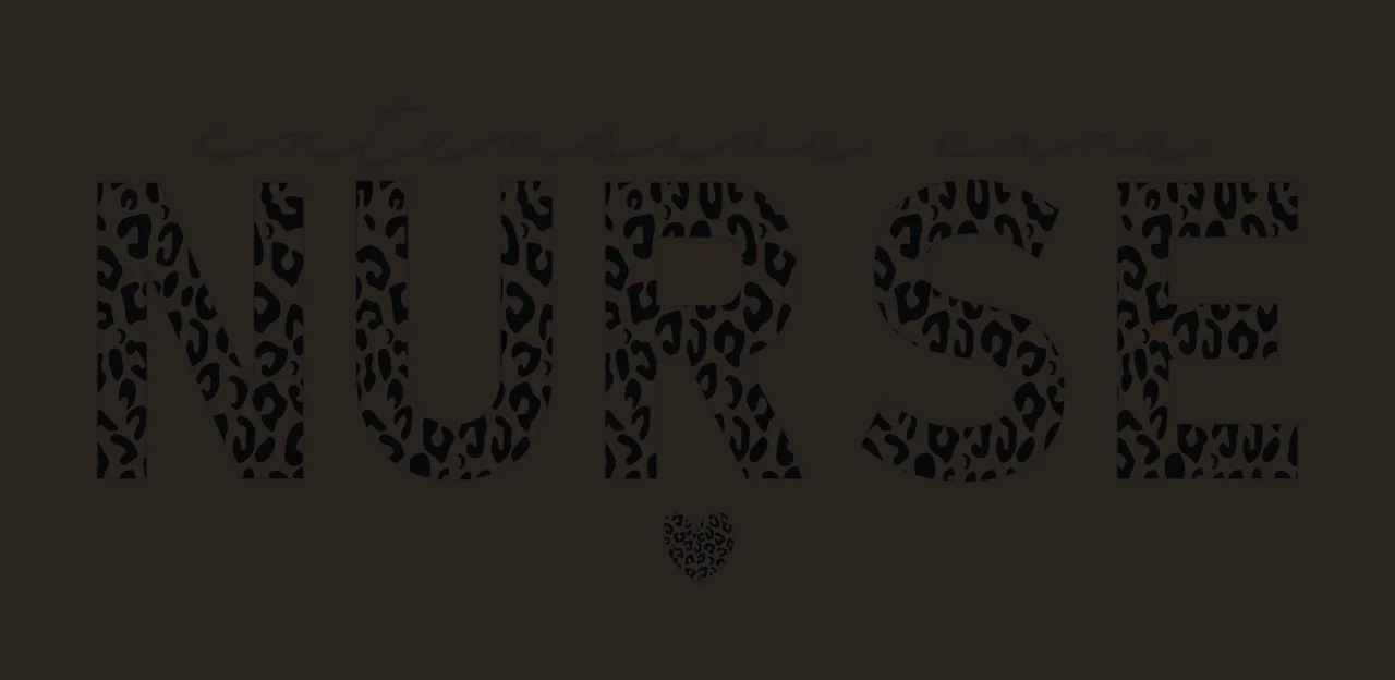 Intensive care NURSE Typography Design with cursive text, leopard print block lettering and leopard print heart in black and white contrast preview thumbnail