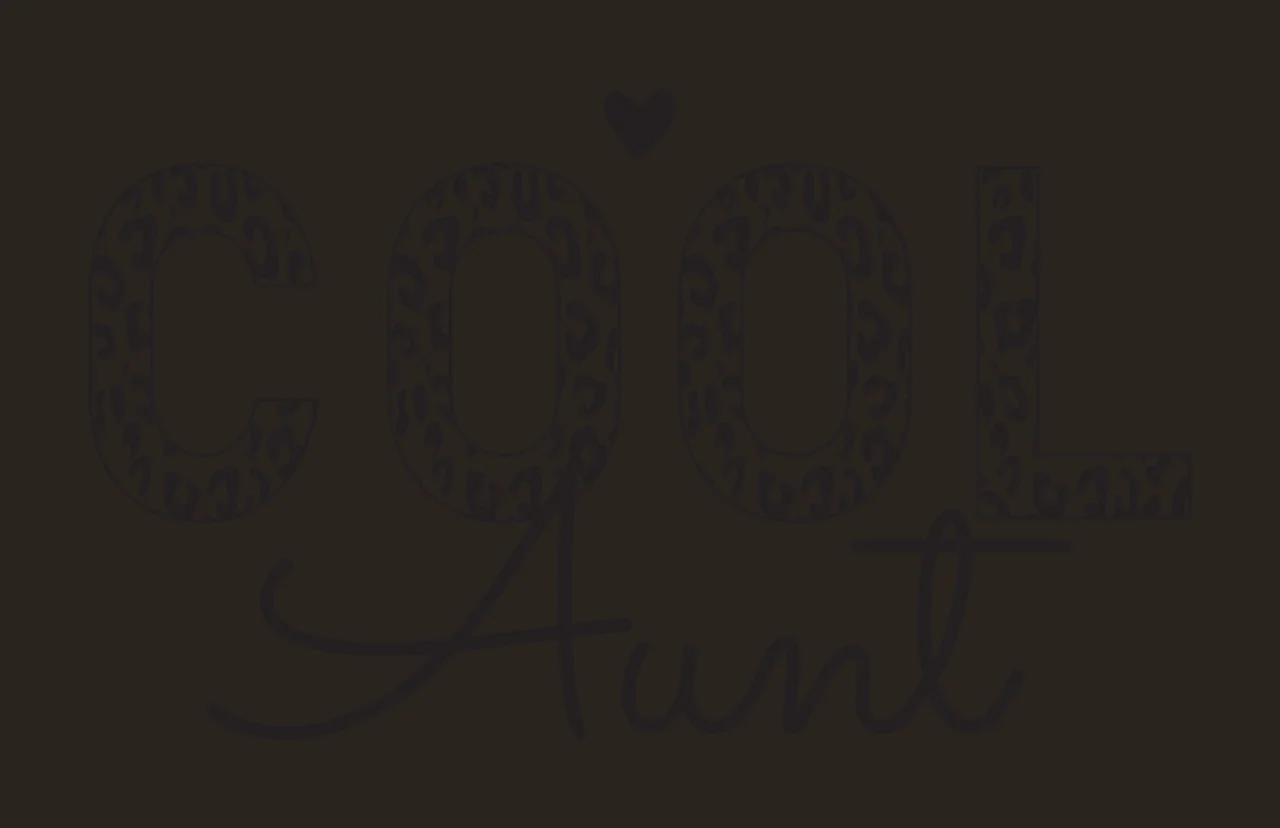 COOL Aunt Typography Design with leopard-print letters C O O L, small black heart, handwritten 'Aunt' and black outline on white background contrast preview thumbnail