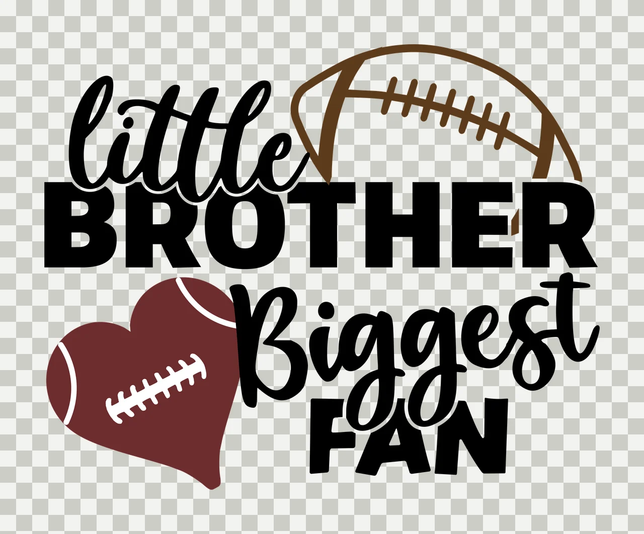 Little Brother Biggest Fan Football Text and heart decorative transparency and detail preview thumbnail