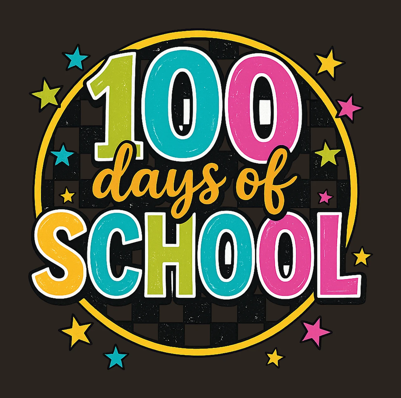 Retro Checkered 100 Days of School Colorful Teacher Design contrast preview thumbnail