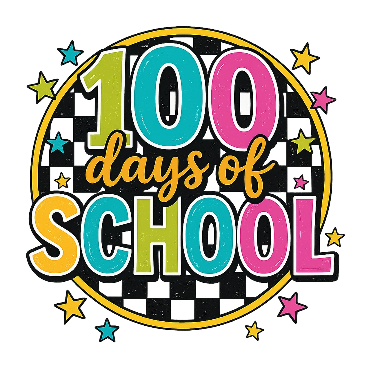Retro Checkered 100 Days of School Colorful Teacher Design