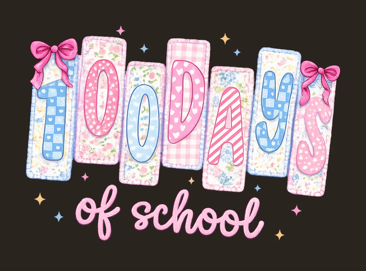 Preppy Teacher 100 Days of School Floral Glitter Coquette contrast preview thumbnail