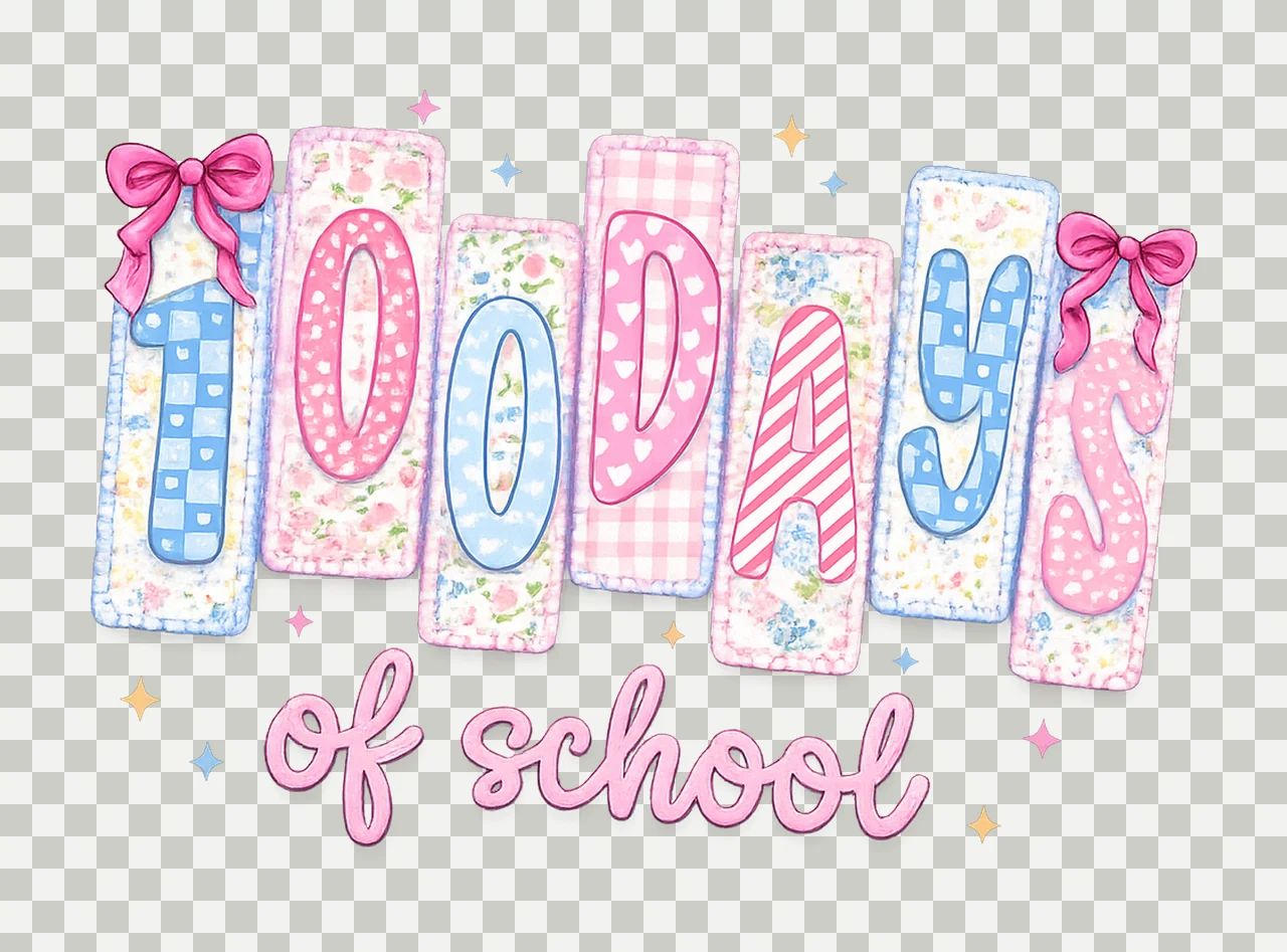 Preppy Teacher 100 Days of School Floral Glitter Coquette transparency and detail preview thumbnail