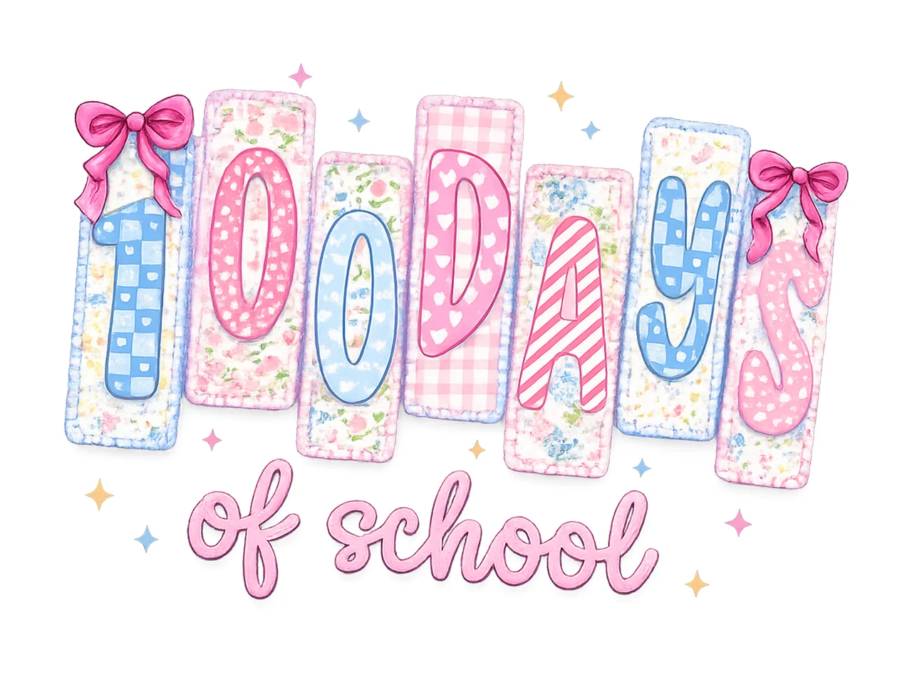 Preppy Teacher 100 Days of School Floral Glitter Coquette
