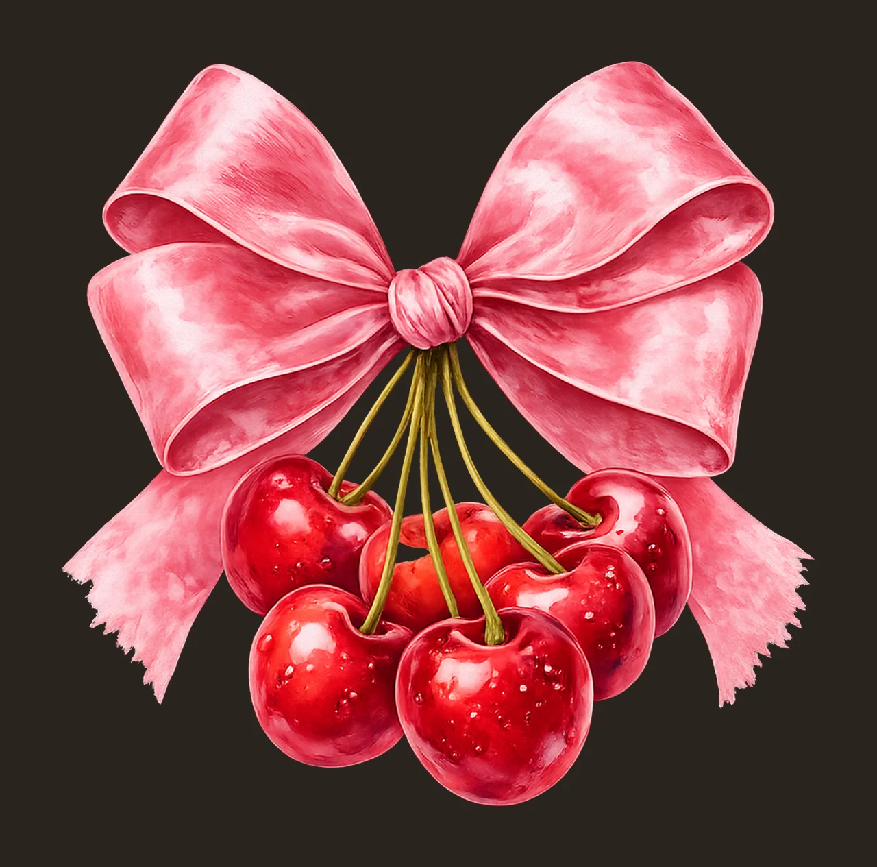 Cherry with Bow Watercolor Cherry Artwork Vintage Coquette contrast preview thumbnail