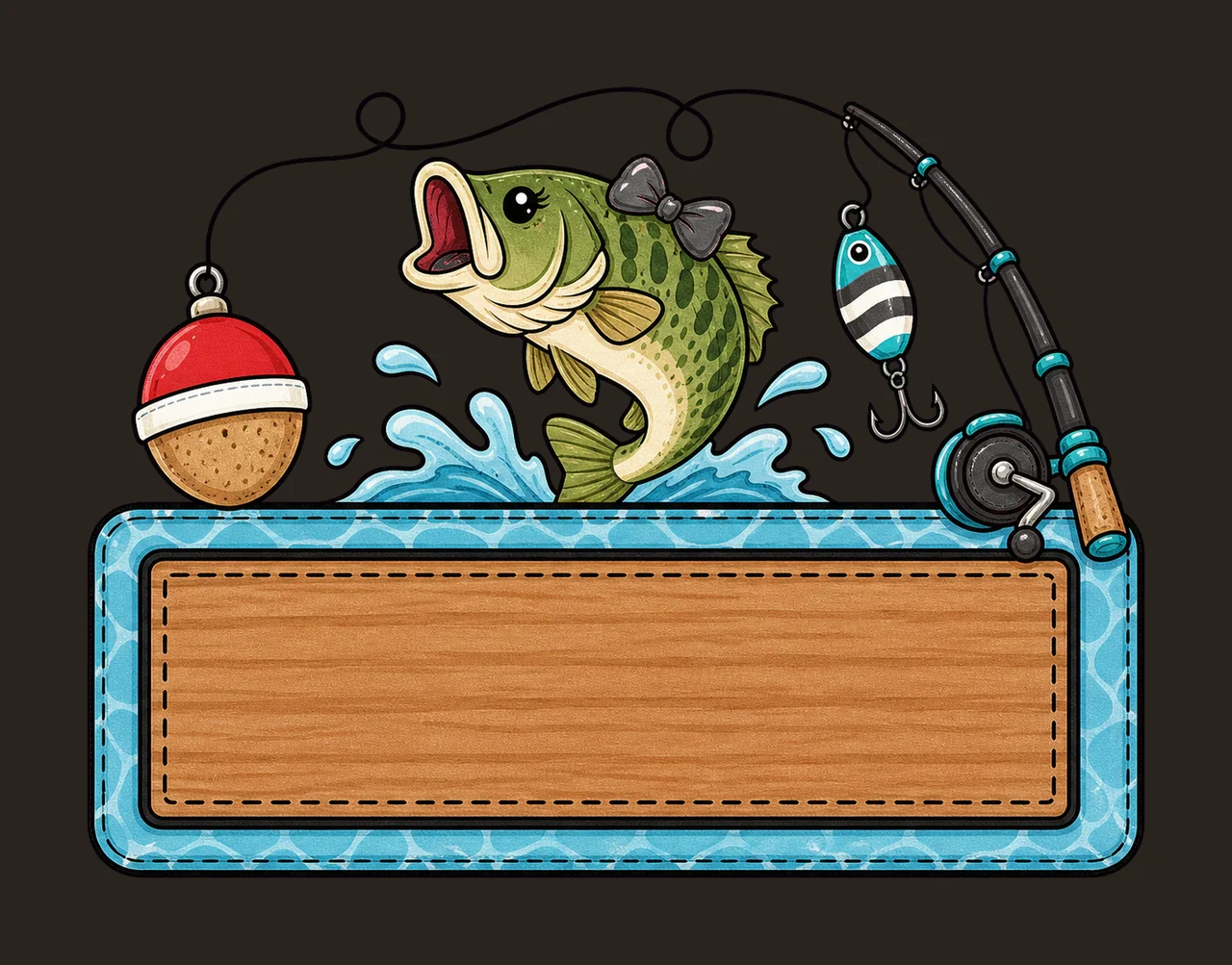 Bass Fishing Cork Hand Drawn Name Patch Applique Variation F contrast preview thumbnail