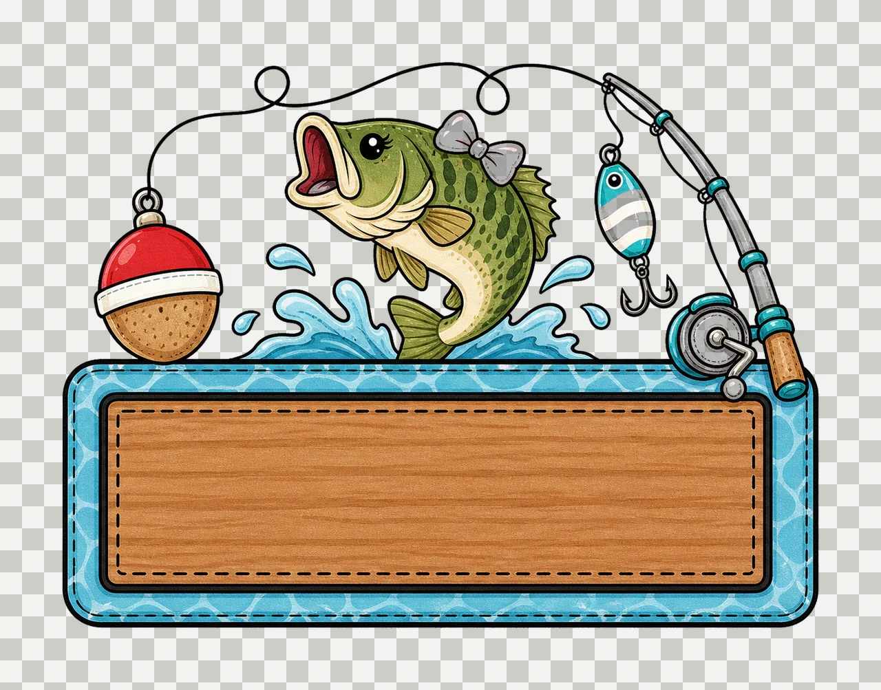 Bass Fishing Cork Hand Drawn Name Patch Applique Variation F transparency and detail preview thumbnail