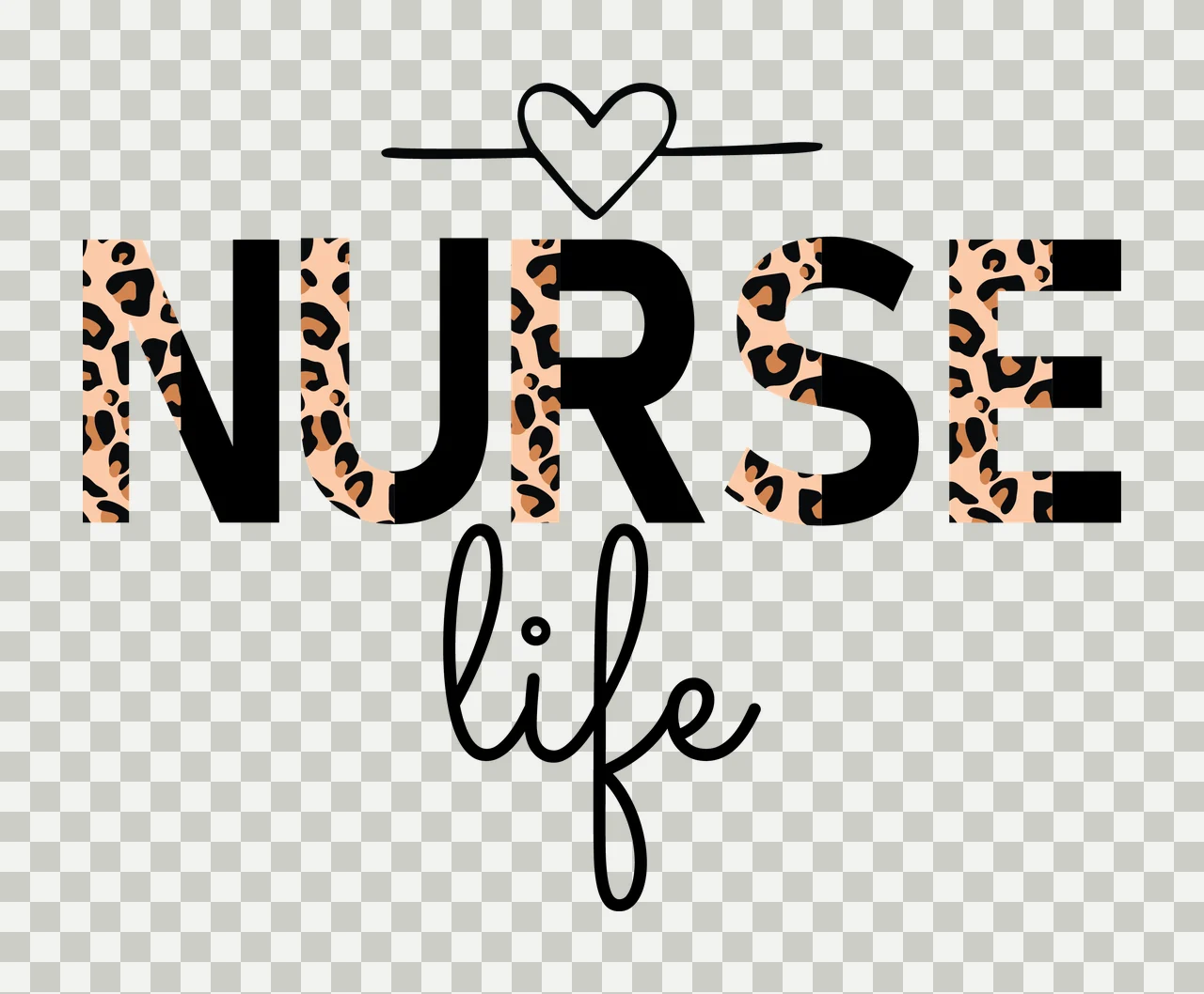 Nurse Life Text With Heart Icon line black white typography transparency and detail preview thumbnail