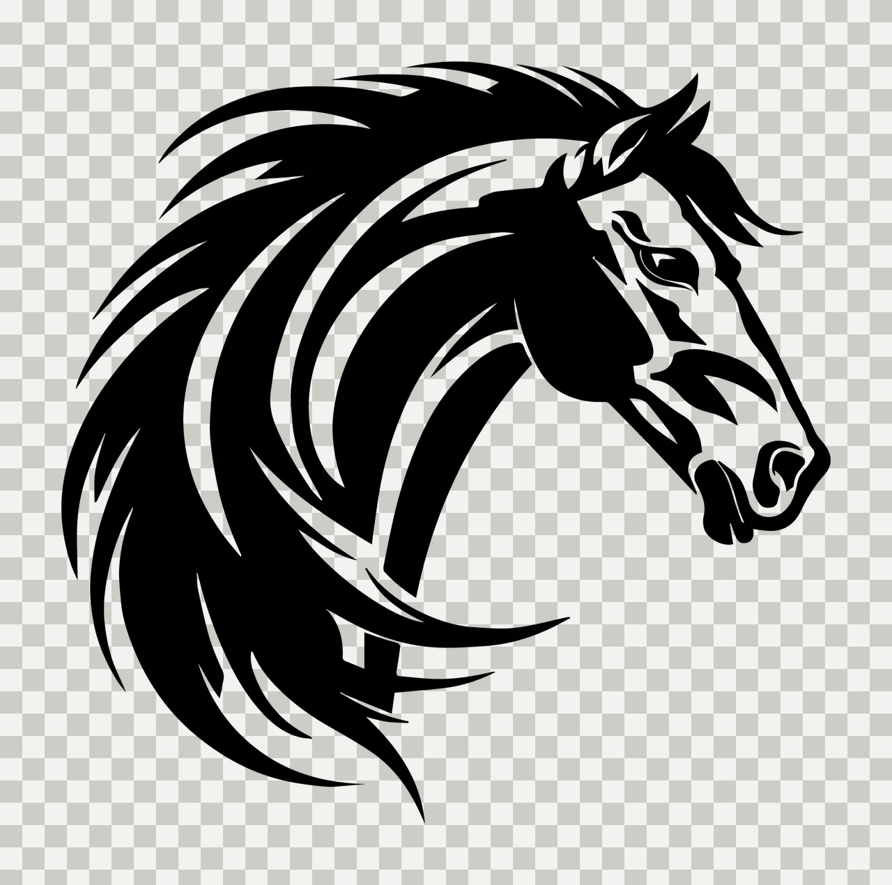 Horse Head Silhouette Flowing Mane black animal 55 F16 transparency and detail preview thumbnail