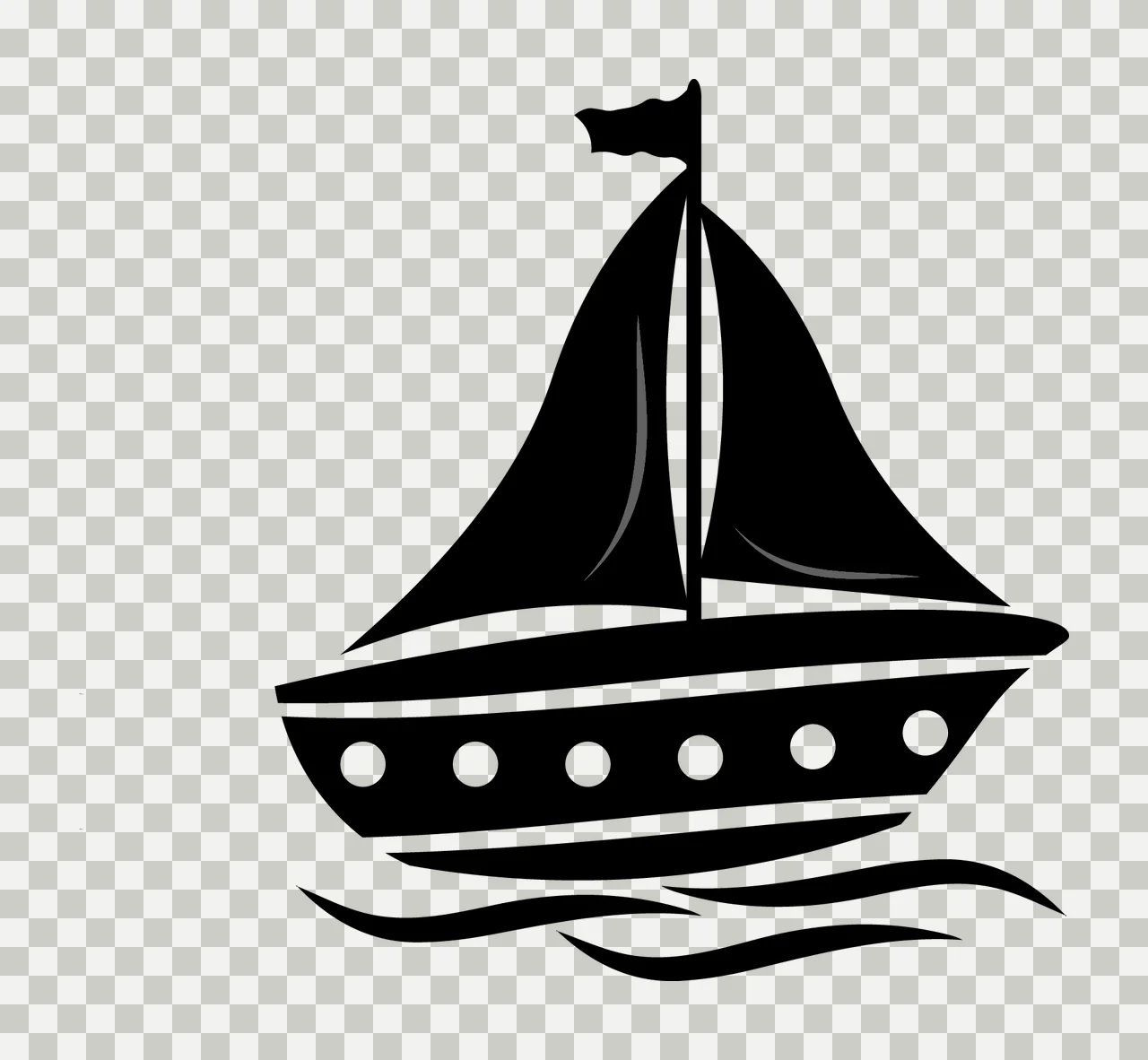 Sailboat Sailing With Waves And Flag In Black transparency and detail preview thumbnail