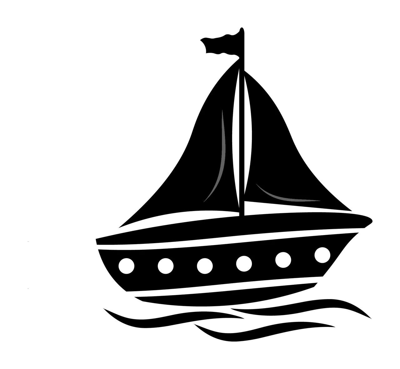 Sailboat Sailing With Waves And Flag In Black