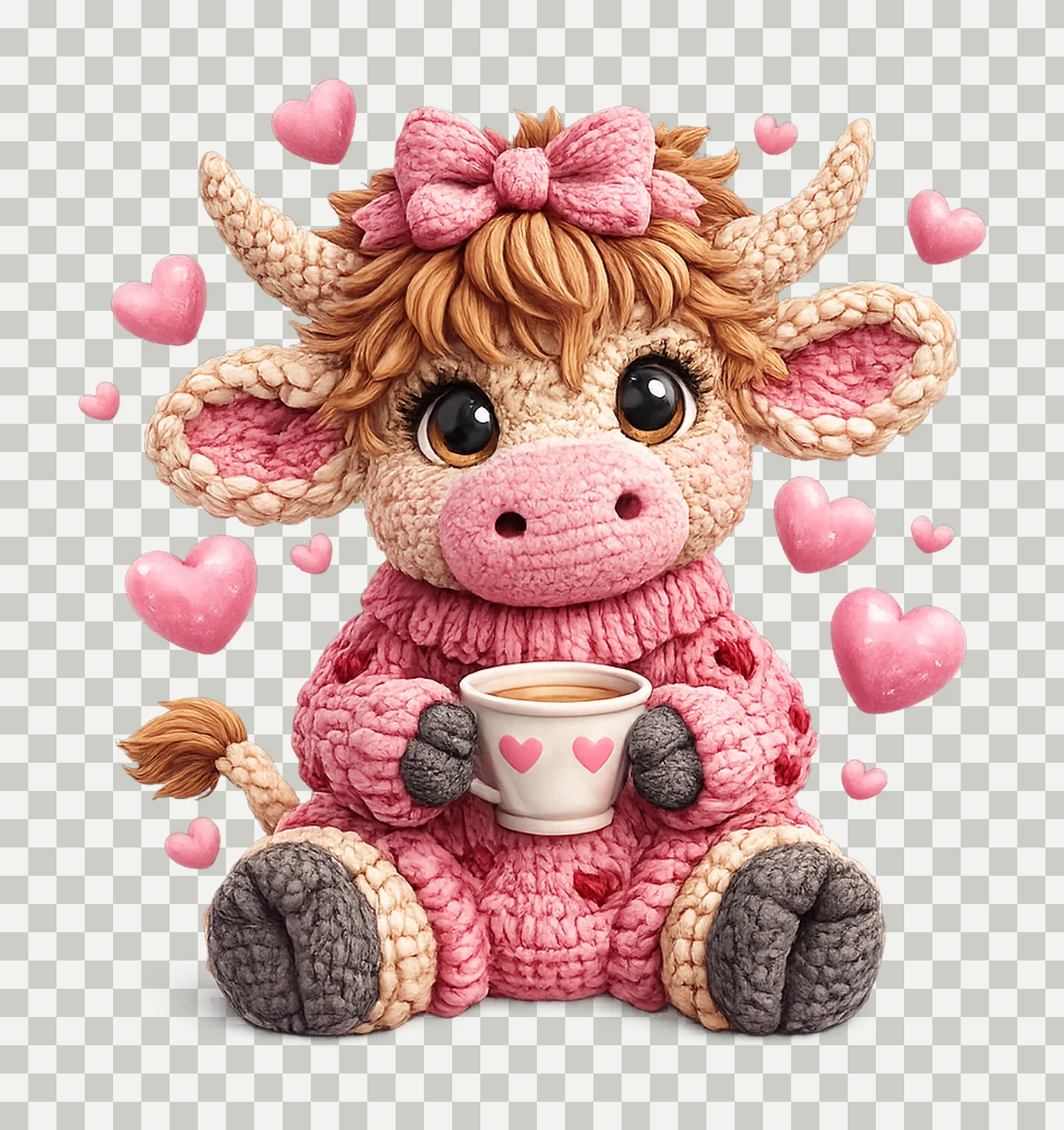 Faux Yarn Chunky Crochet Valentine Highland Cow Cute Cow transparency and detail preview thumbnail