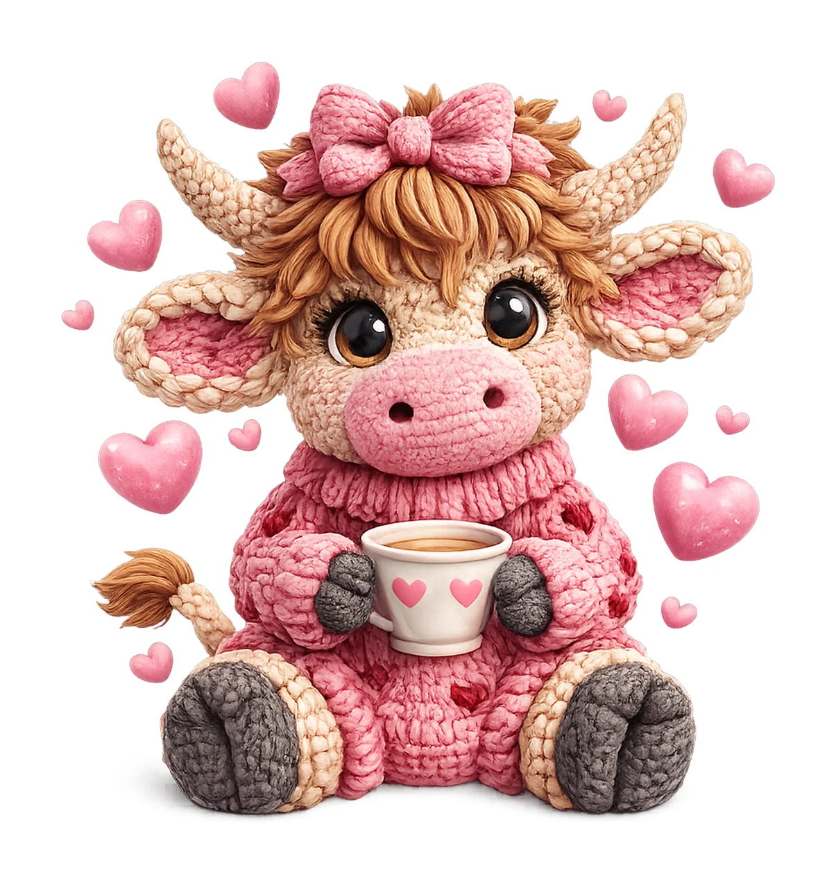 Faux Yarn Chunky Crochet Valentine Highland Cow Cute Cow