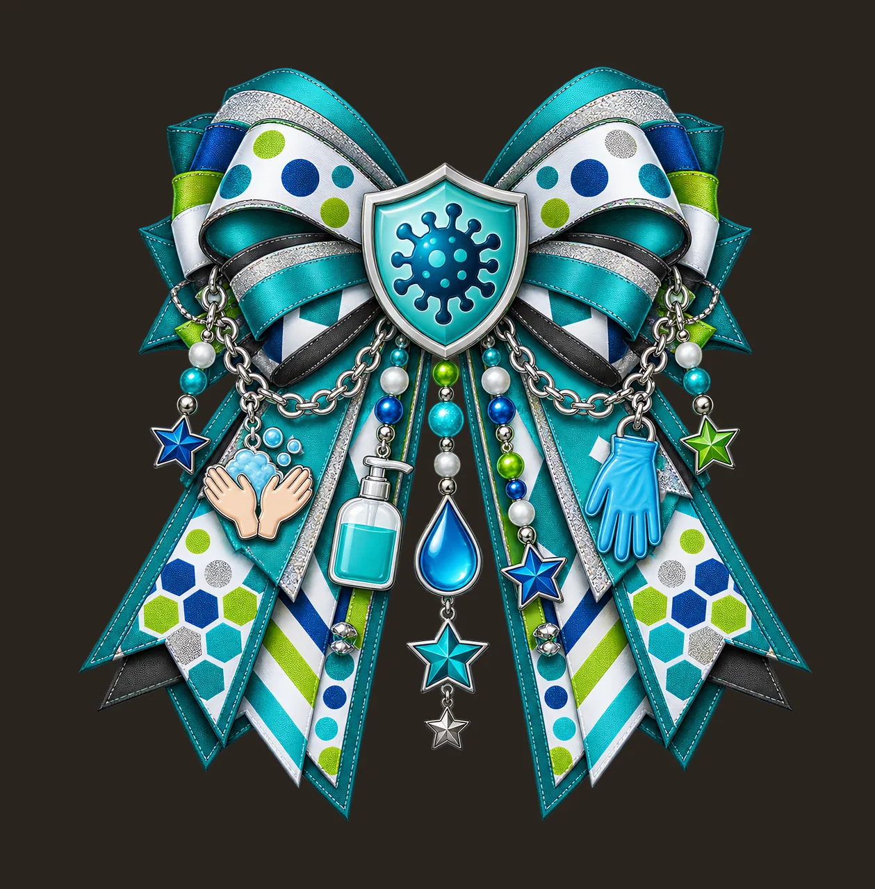 Infection Prevention Awareness PNG, Shield and Germ Coquette Bow, No Text Sublimation Clipart, Transparent Digital Download contrast preview thumbnail