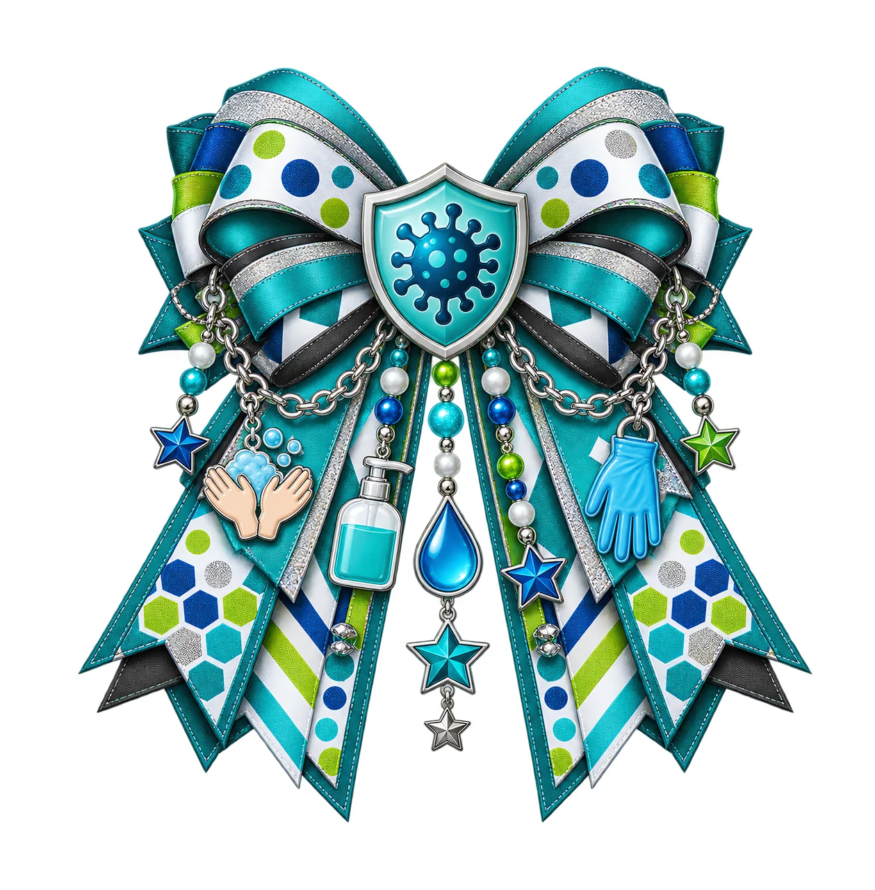 Infection Prevention Awareness PNG, Shield and Germ Coquette Bow, No Text Sublimation Clipart, Transparent Digital Download