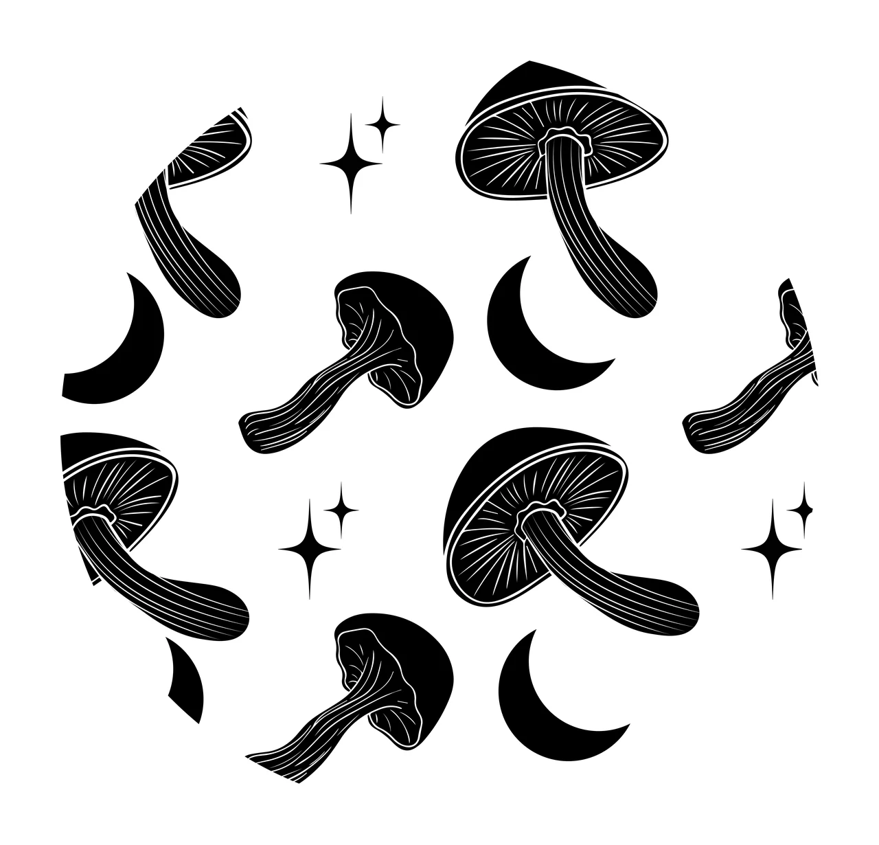 Keychain Mushrooms Moon And Stars Celestial Pattern repeating