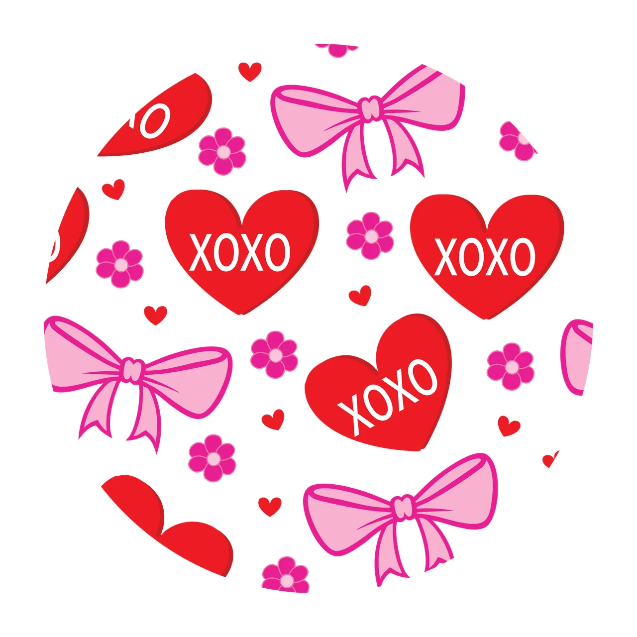 Bow Keychain Xoxo Circular Black Pattern With Hearts bows and flowers