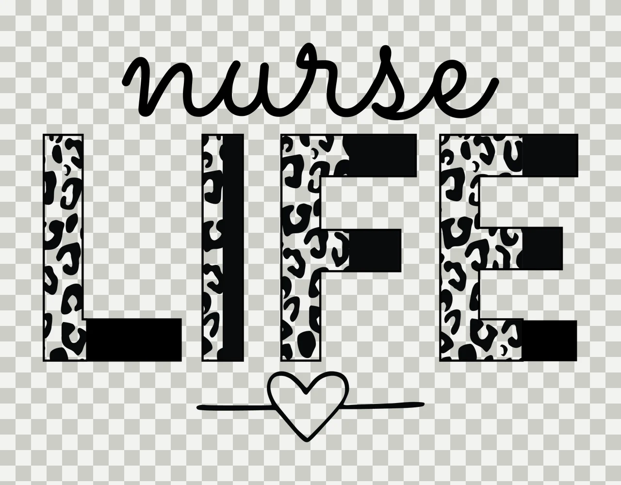 Nurse Life Typography With Heart Icon black white symbol monochrome transparency and detail preview thumbnail