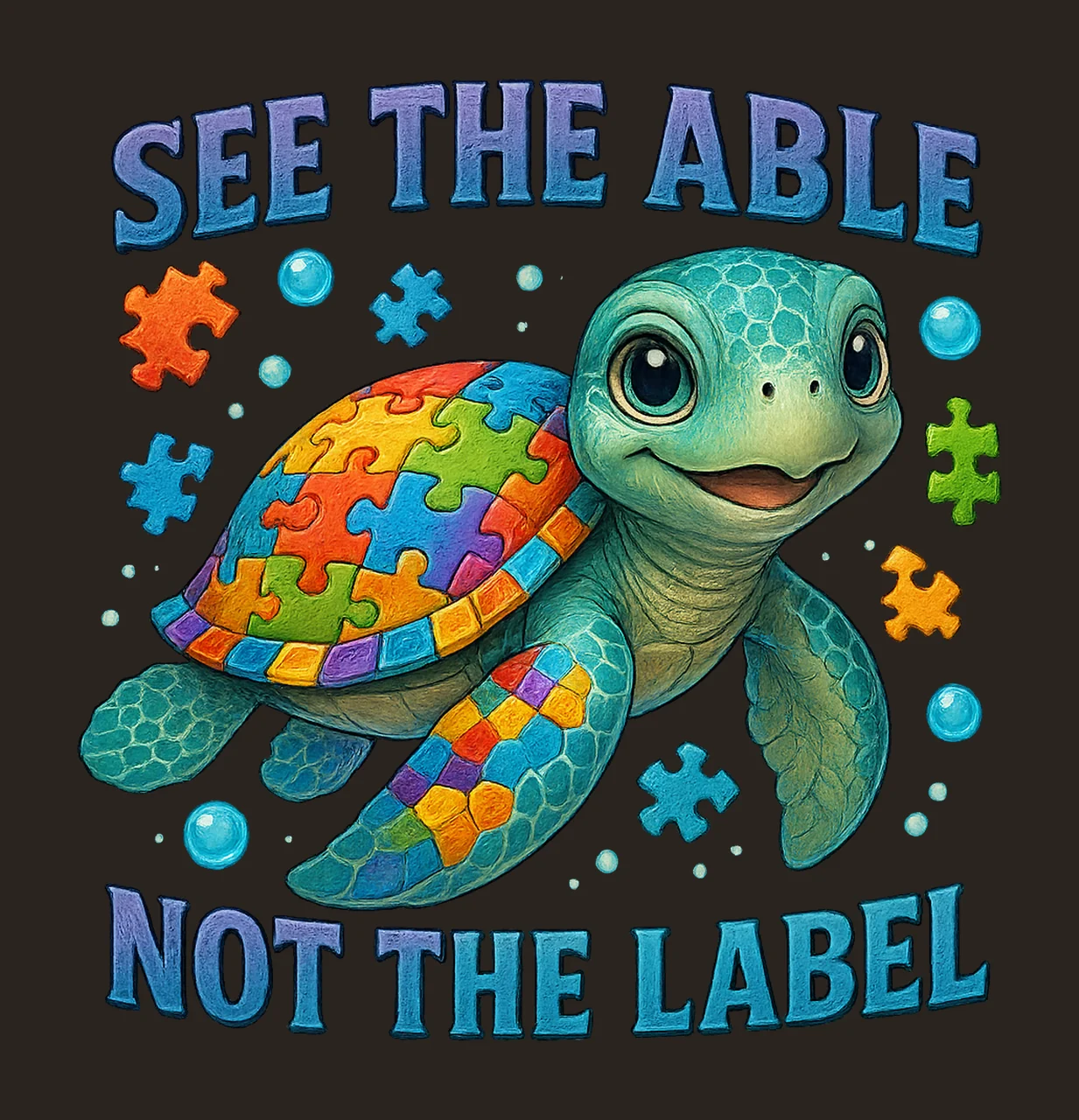 See the Able Not the Label Autism Awareness Turtle Design contrast preview thumbnail