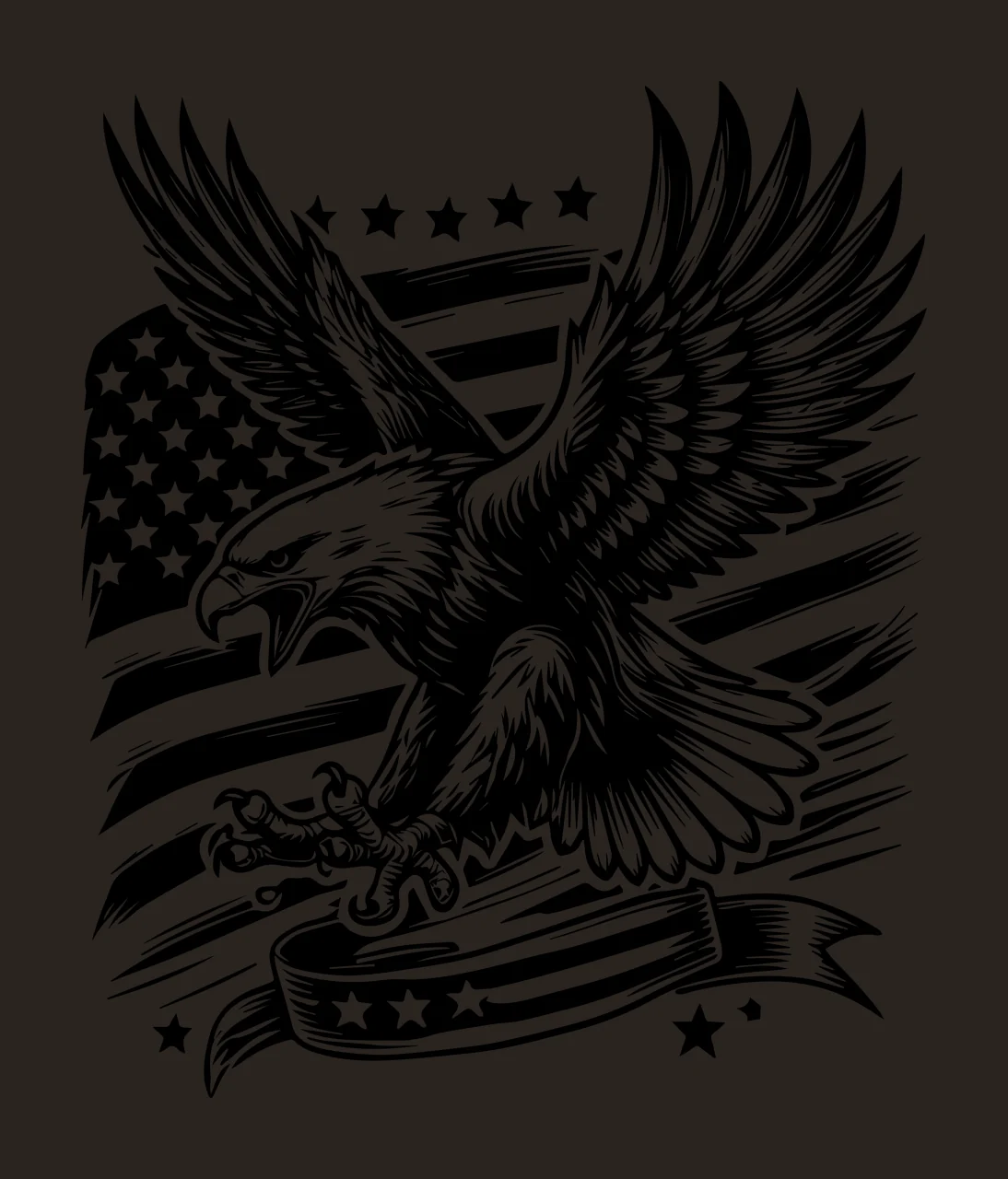 Eagle Flag Flying Over American Banner Star Engraving Black contrast preview thumbnail