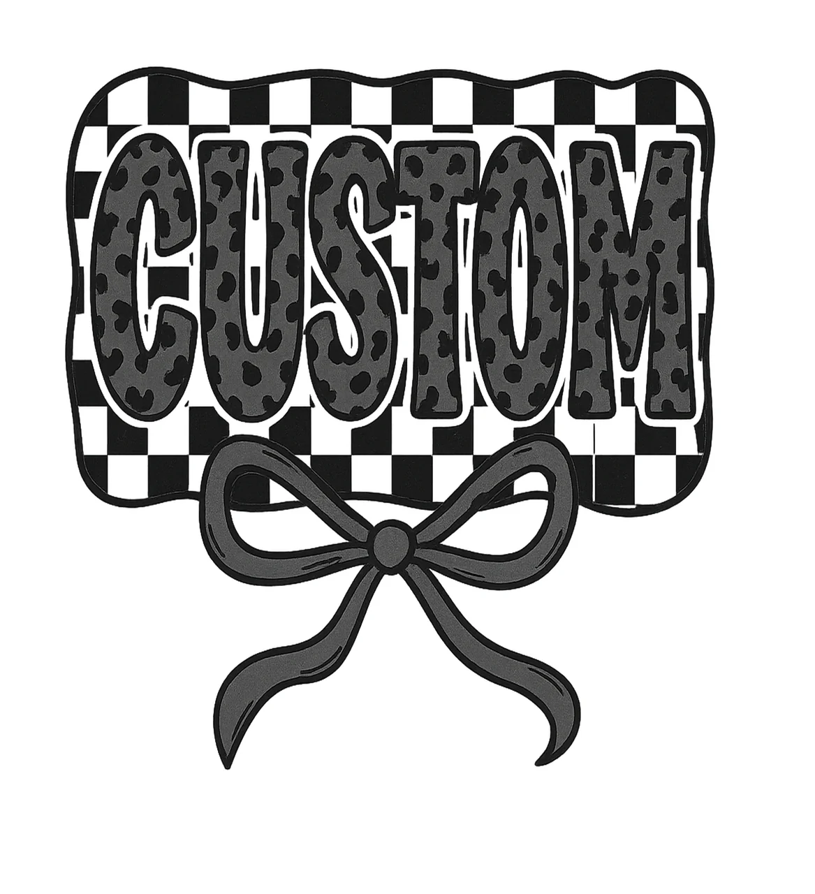 Checkered Bow Custom Leopard Print Label text checkerboard