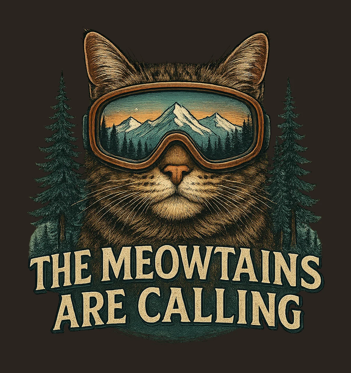 The Meowtains Are Calling Snowboard Cat Design Ski Lover contrast preview thumbnail